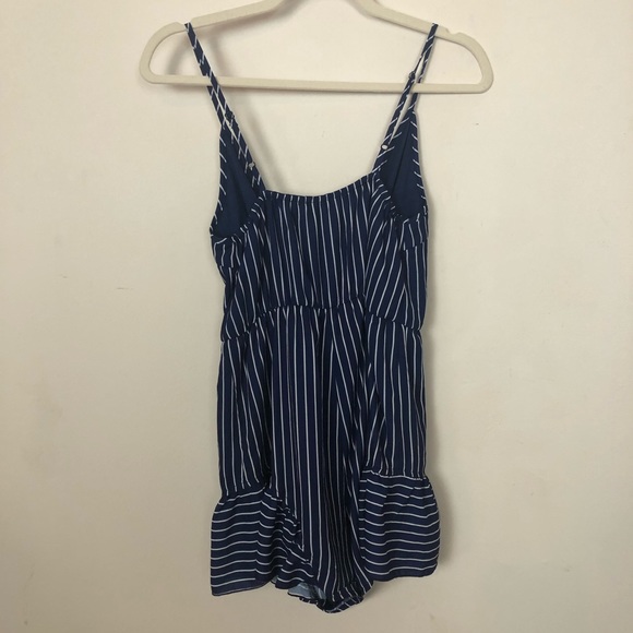 REVOLVE Rise of Dawn Stripped Blue Ruffle Romper - Picture 12 of 14